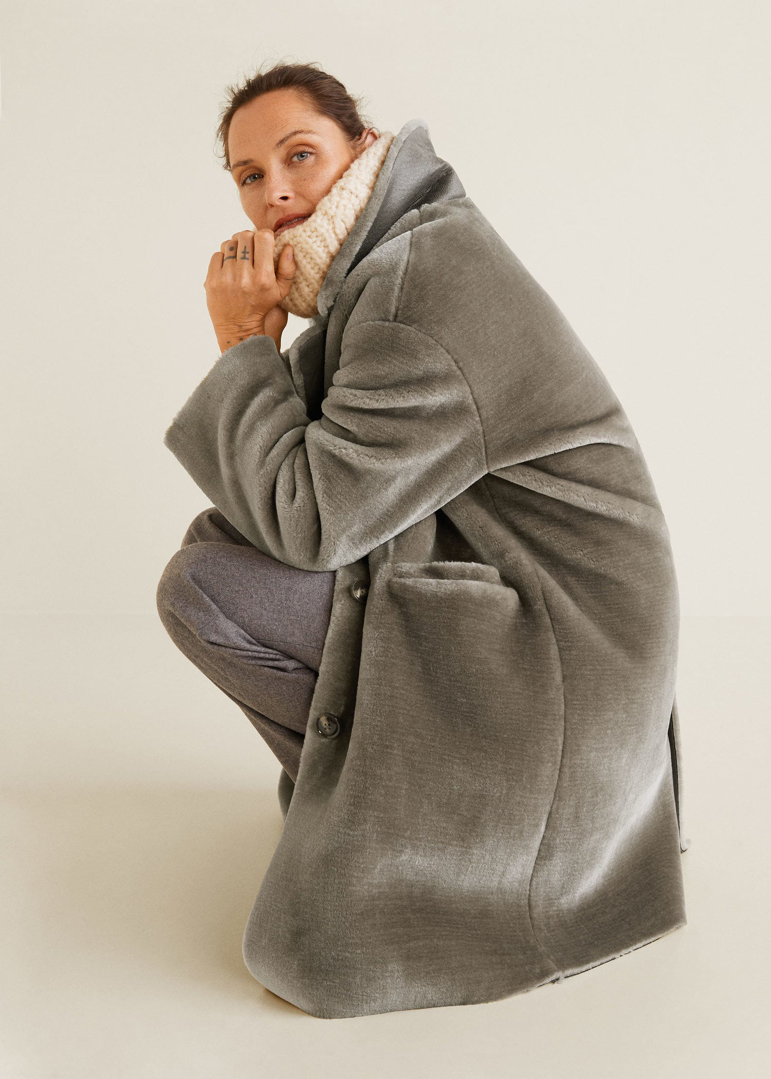 Lapels faux fur coat - Image 4
